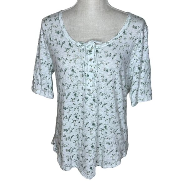 LUCKY BRAND Floral Tie Neck Top - Size Medium - Picture 2 of 9